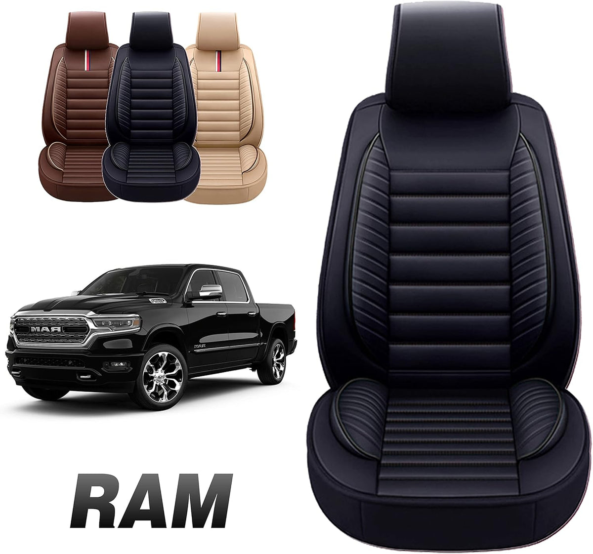 Black Faux Leather Custom Fit Seat Cover for RAM Pick-up Truck B634
