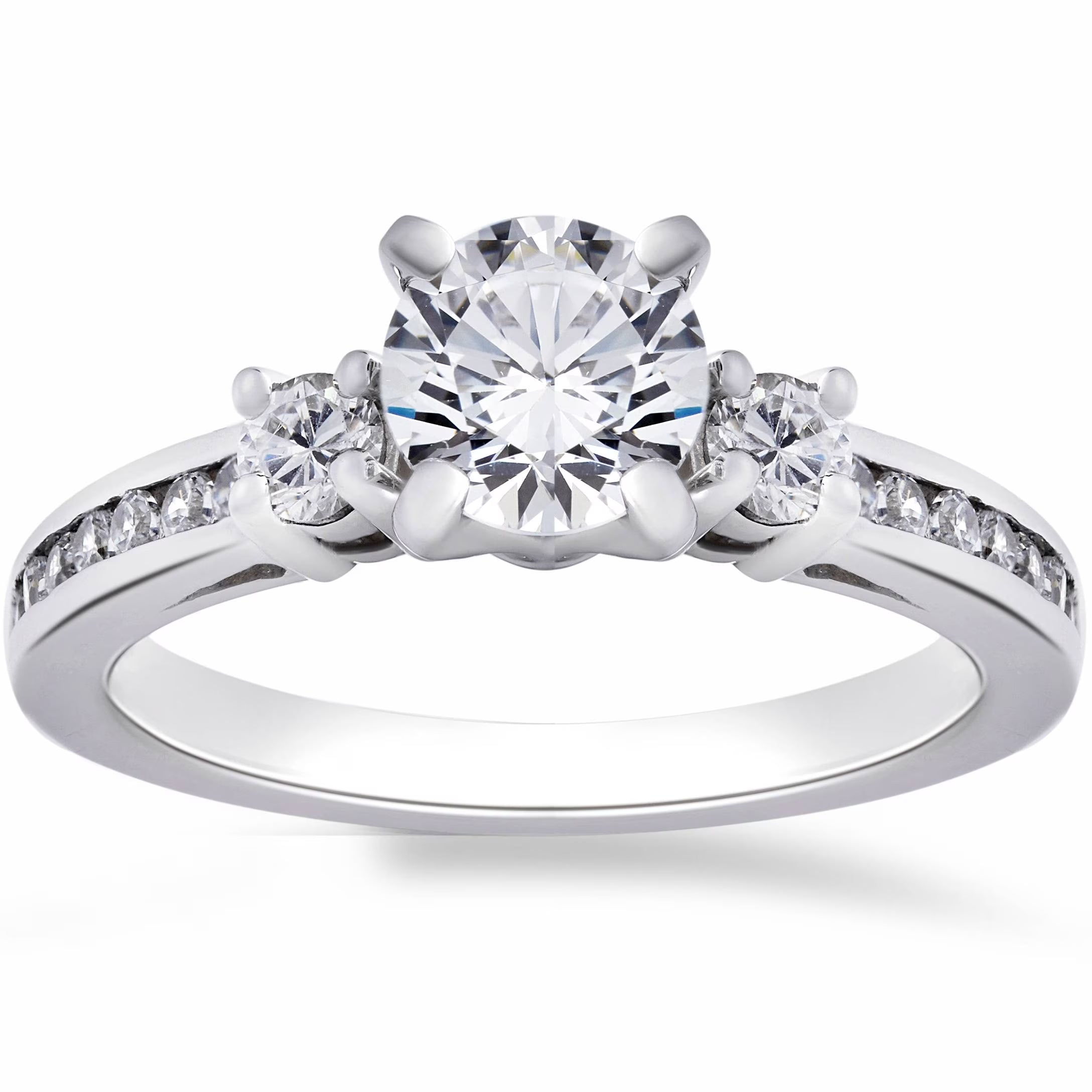 1ct Three Stone Diamond Engagement Ring 14K White Gold G298