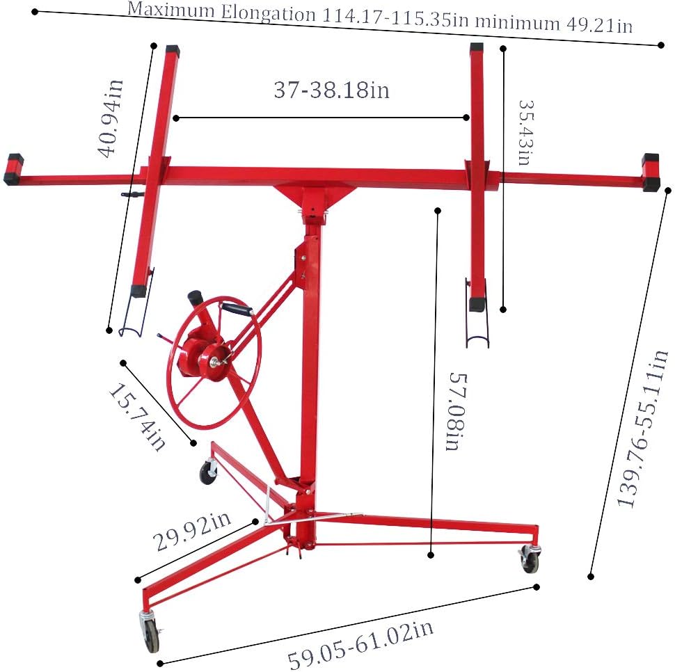 11 Feet 150 lbs Rolling Drywall Panel Lift Hoist Z847100