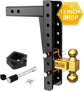 Adjustable Trailer Hitch, 2-Inch Receiver, 13-Inch Drop/Rise, 21000 LBS GTW, Double Pins, Solid Ball Mount P6947