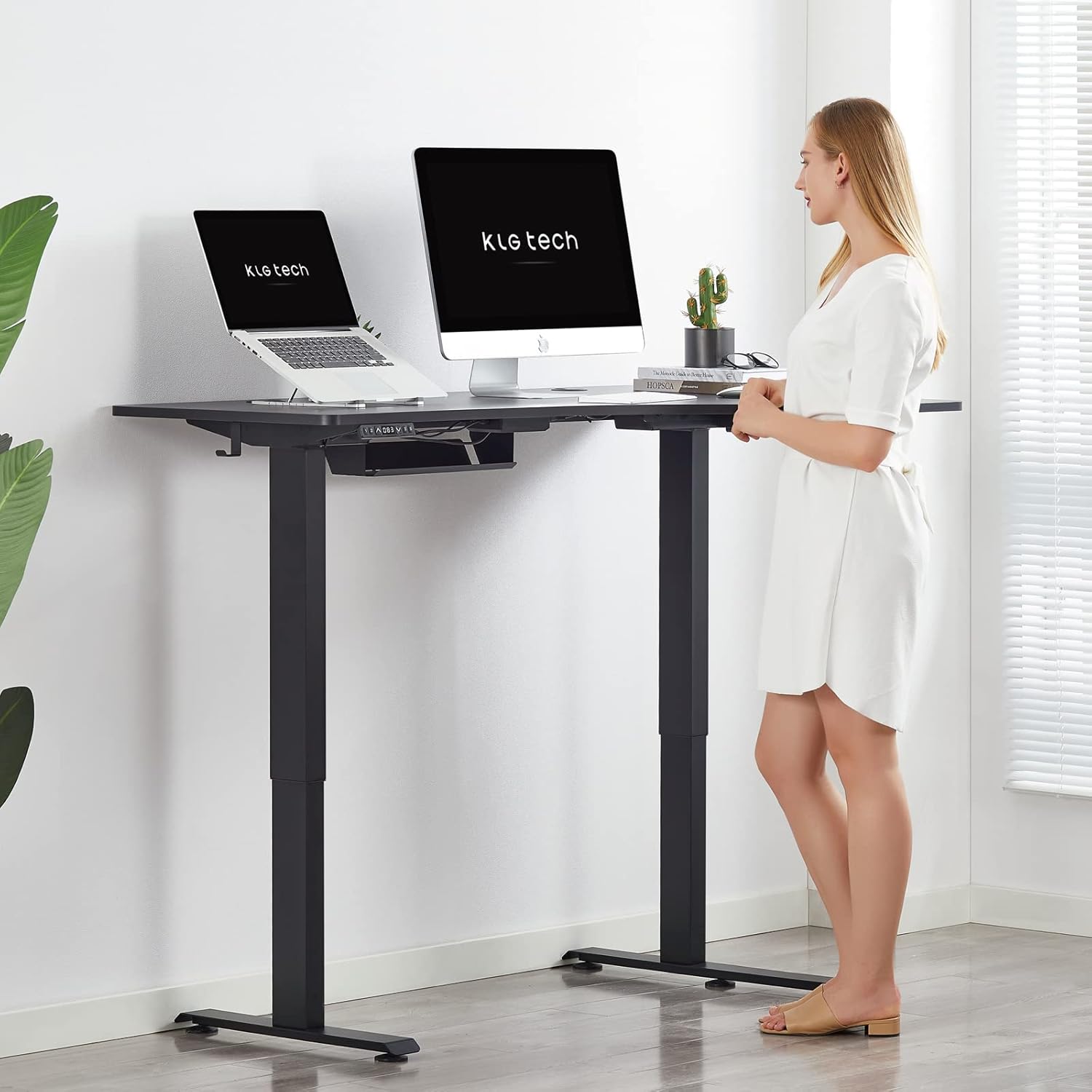 55Inch Electric Height Adjustable L-Shape Corner Desk with Cable Tray I377