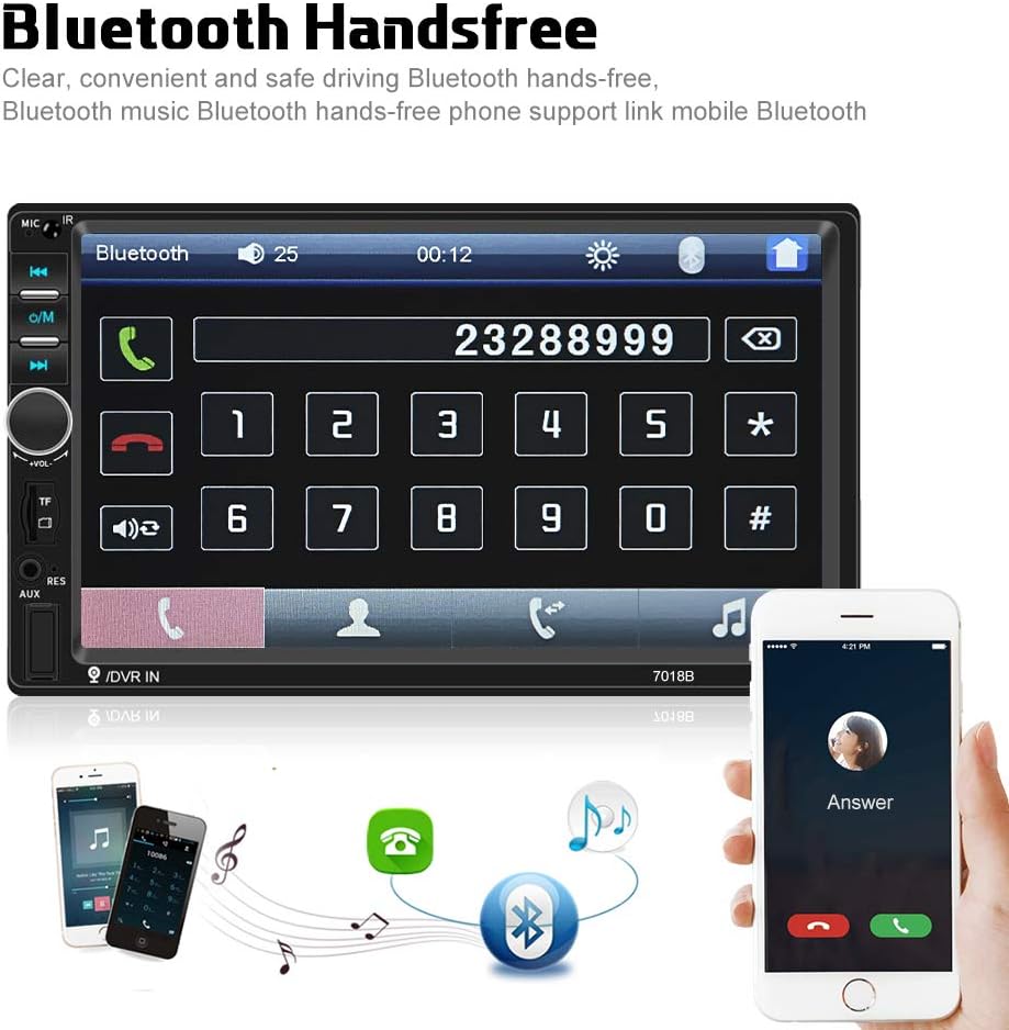 7 LCD Touch Screen Double Din Car Stereo with Bluetooth H8017