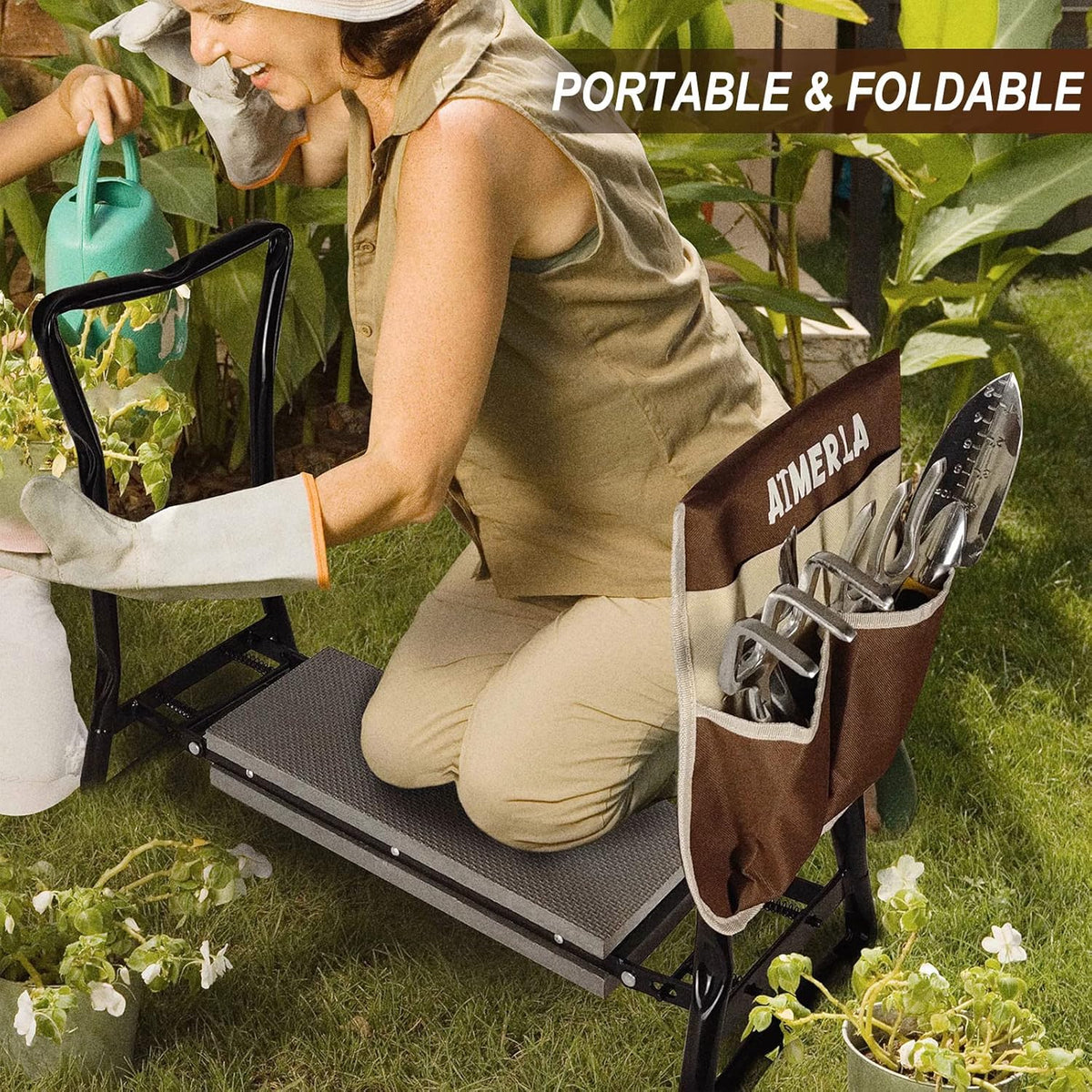 Foldable Garden Kneeler Seat with Kneeling Pad and Tool Bags G719790