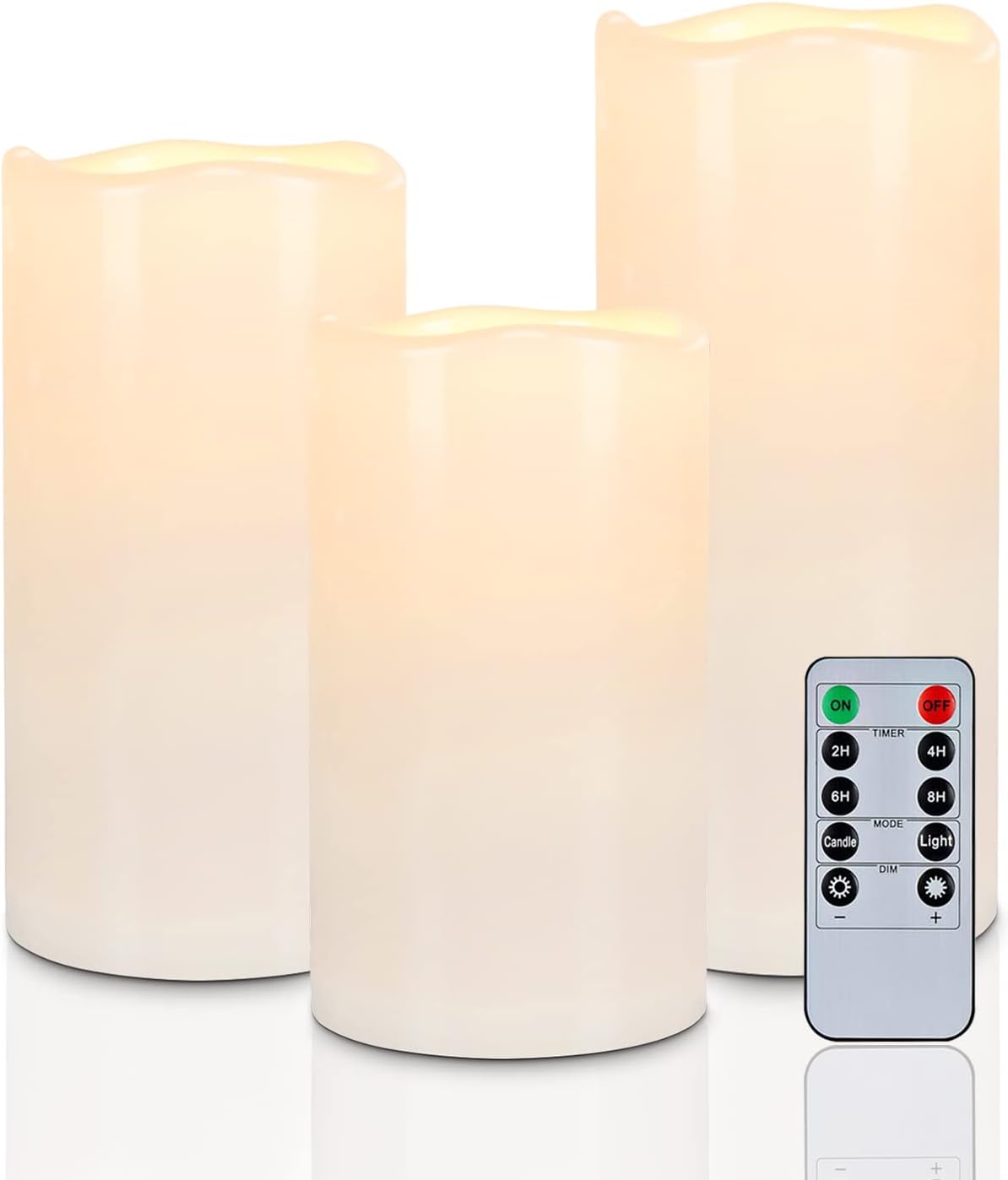 Waterproof Flameless LED Pillar Candles with Remote, Set of 3 W68308