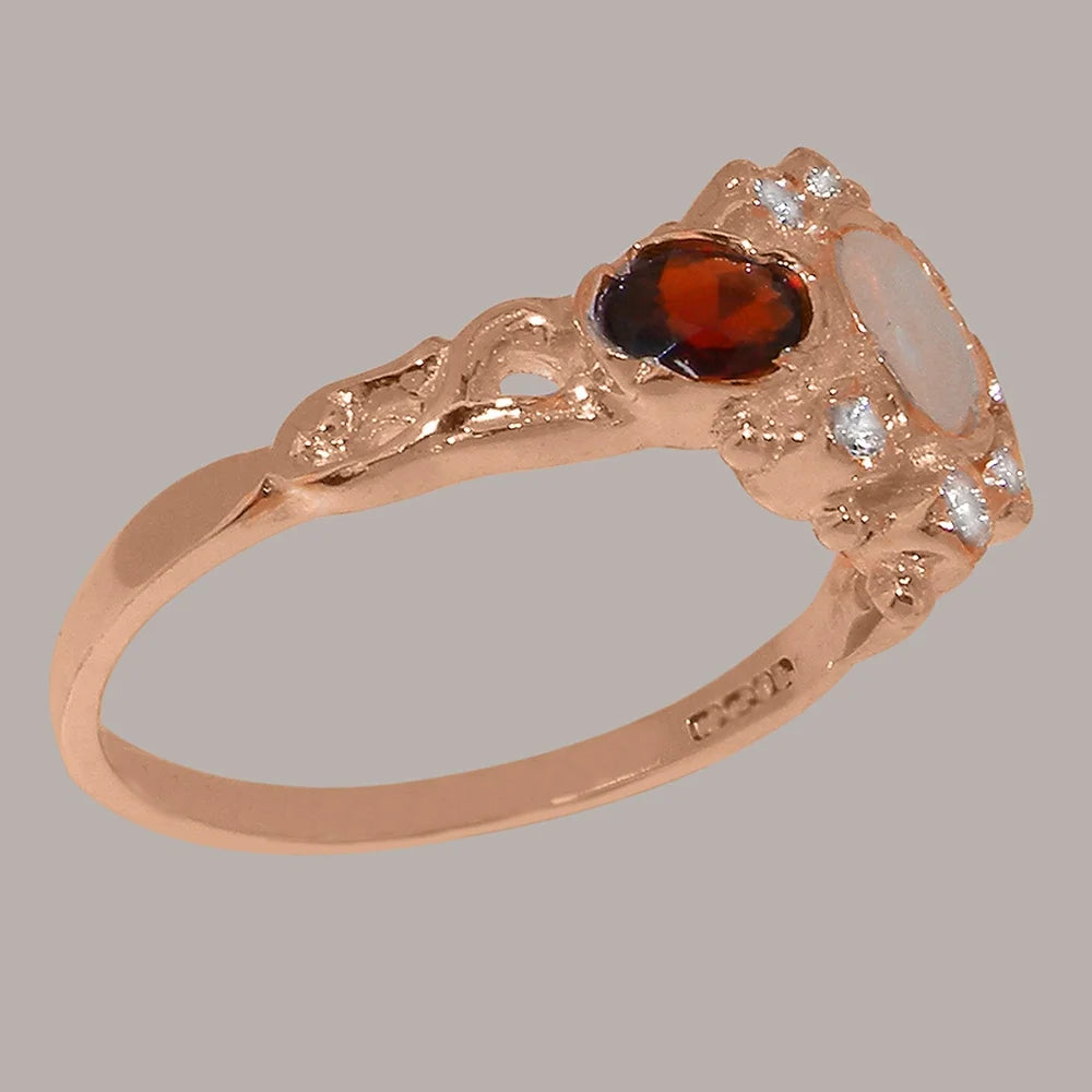10k Rose Gold Opal Diamond Garnet Ring B4721