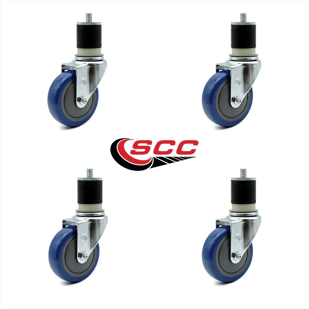 4x22 Blue Polyurethane Swivel Caster with Expanding Stem, Set of 4 V193
