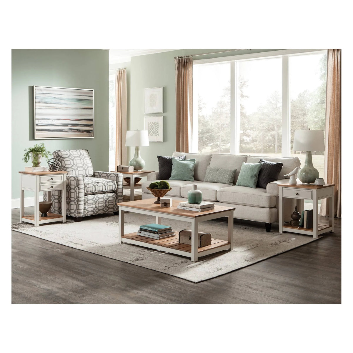 Ivory End Table with Natural Wood Top G9620