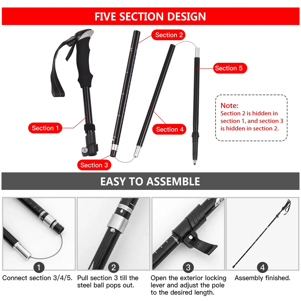 Trekking Pole Set Lightweight Five fold Walking Stick E362145