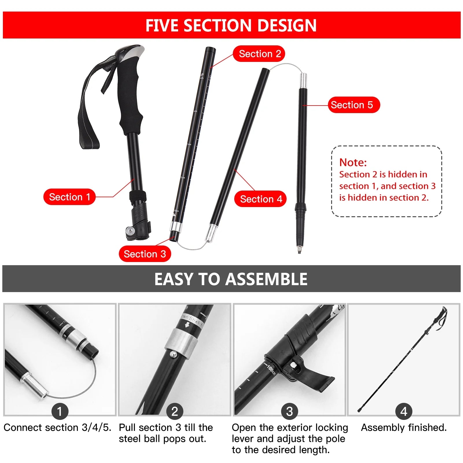 Trekking Pole Set Lightweight Five fold Walking Stick E362145