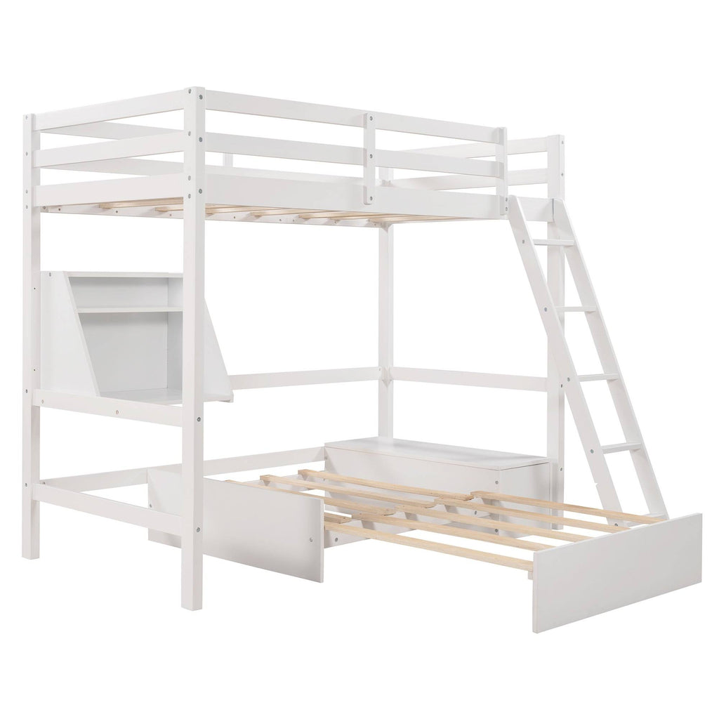 White Twin Loft Bed with Storage Drawer & Shelf K659