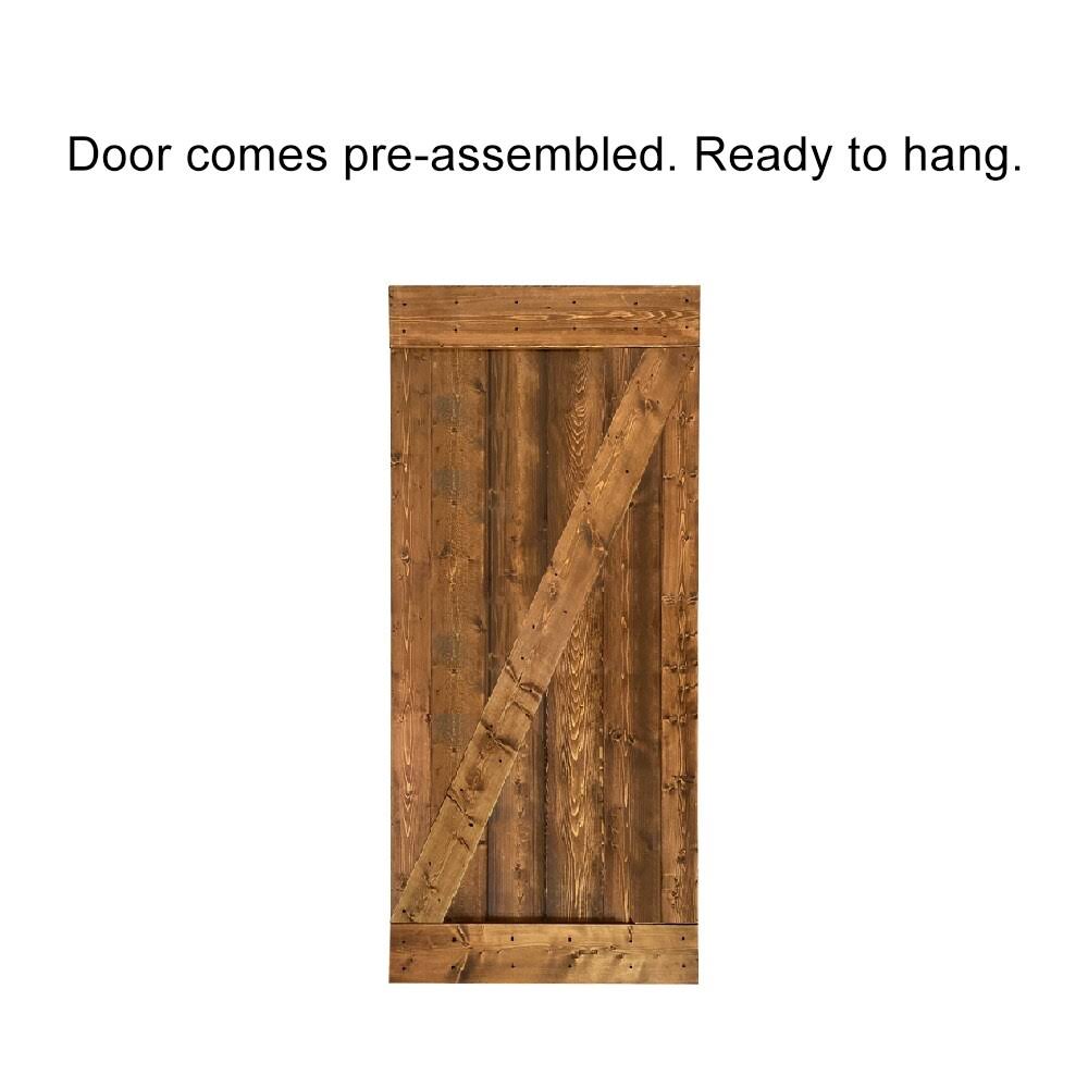 Red Walnut Stained Wood Interior Sliding Barn Door with Hardware Kit X352039