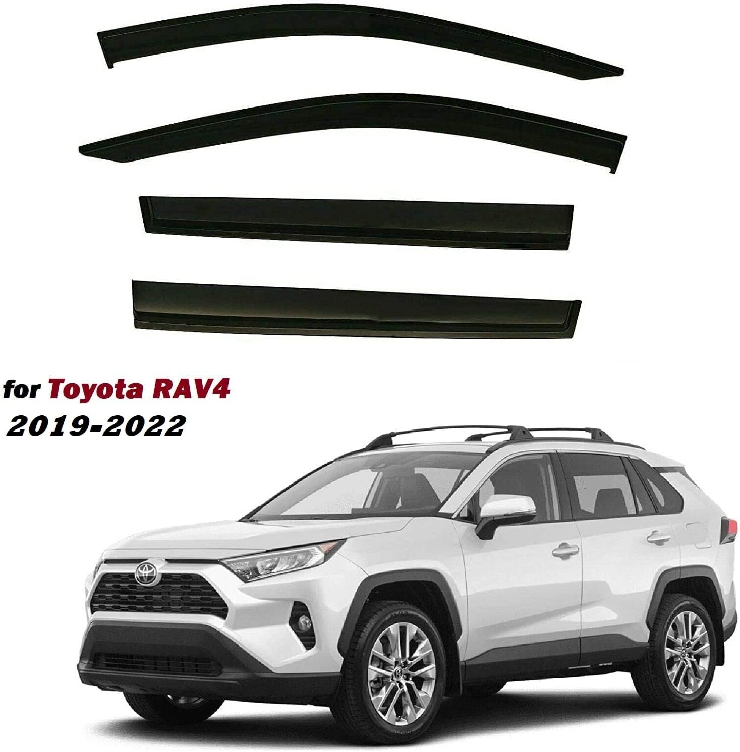 Black Tinted Side Window Vent Visor Deflectors Rain Guards 4 Piece set J890599