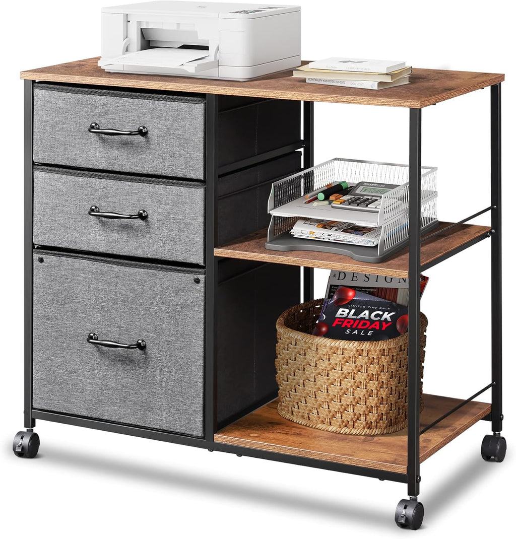 Black 3 Drawer Mobile File Cabinet with Open Storage Shelf M8951