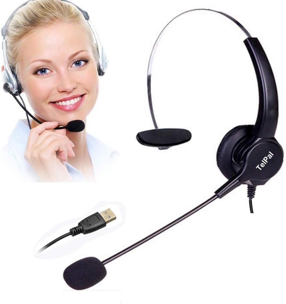 Corded Noise Cancelling Monaural Headset with USB Headset Adapter Y792