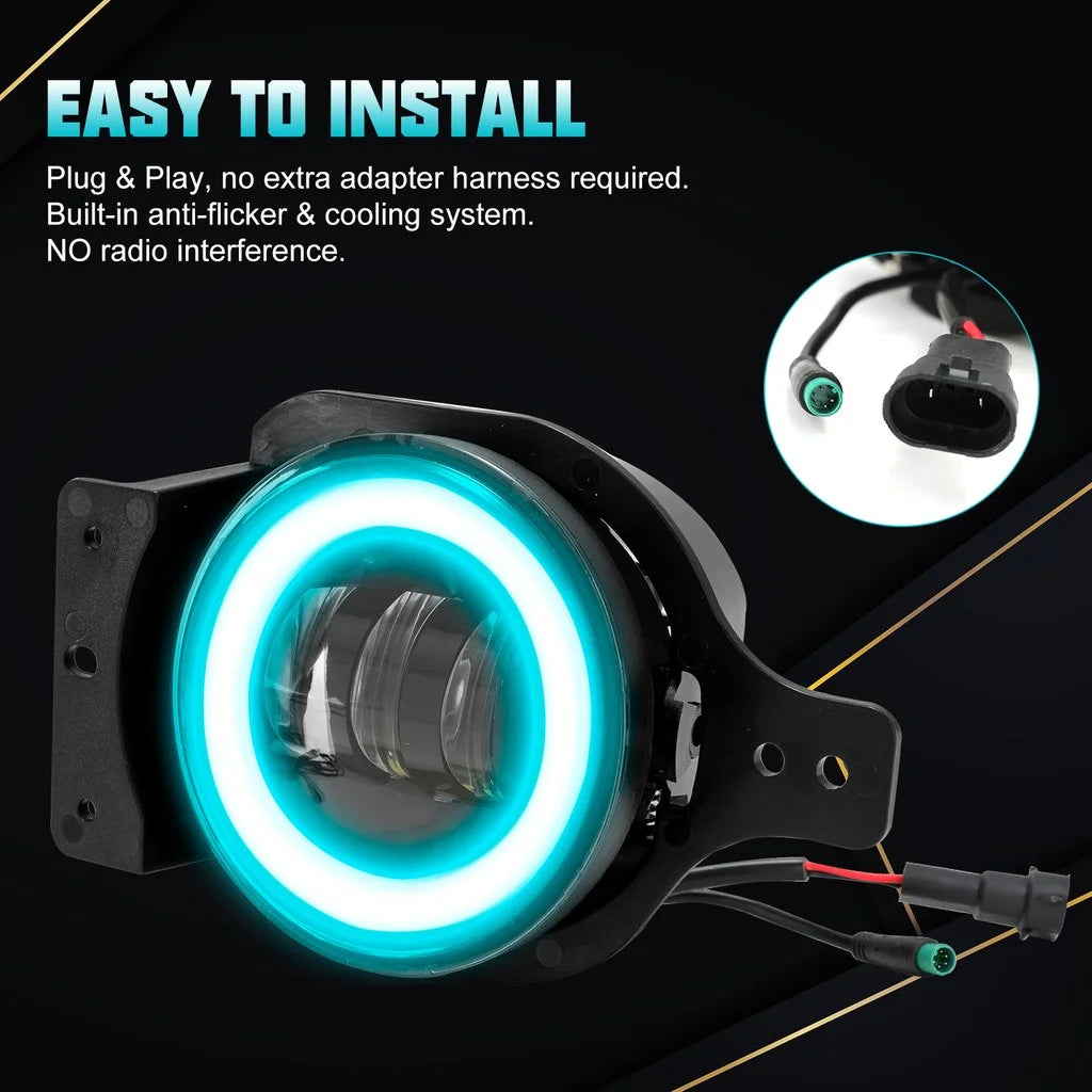 RGBW Series 9" 3D LED Lens Halo Headlights with 4" Fog Lights Combos P453887
