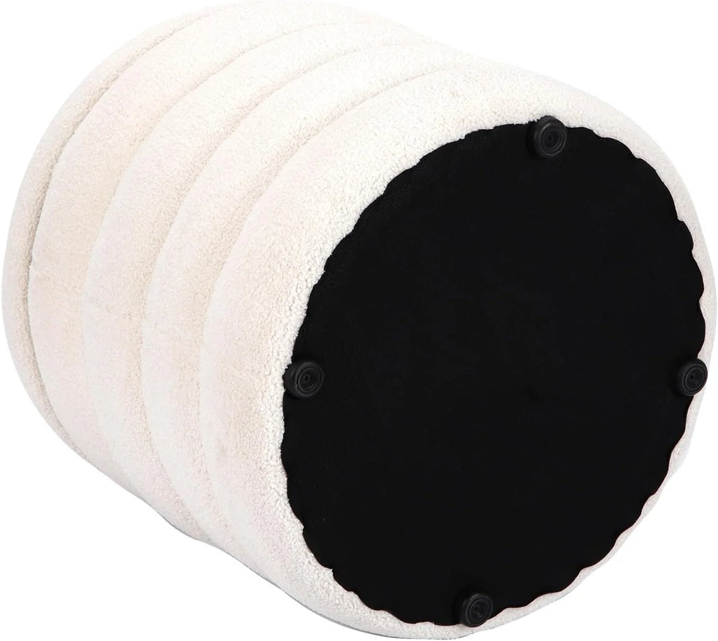 White Velvet Round Ottoman with Storage D63245