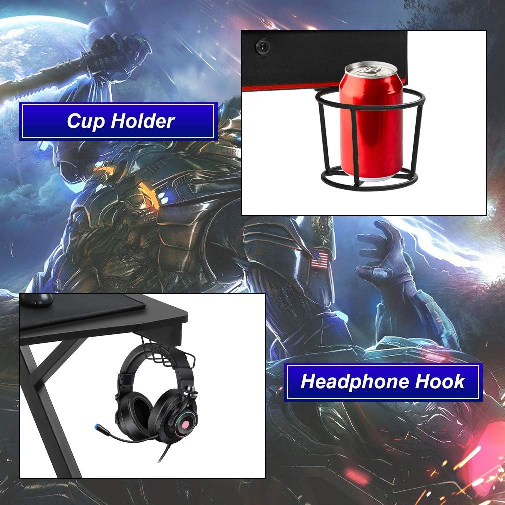 Gaming Desk 45 W x 29 D Computer Desk with Cup Holder Headphone Hook B9903