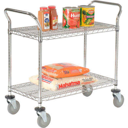Chrome 2 Shelf Utility Cart with Polyurethane Casters M792