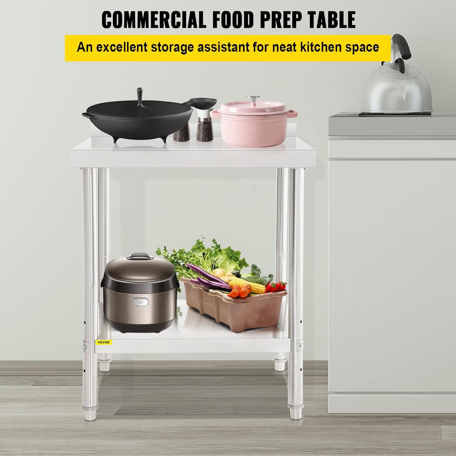 Stainless Steel Prep Table with Backsplash and Adjustable Undershelf T47522
