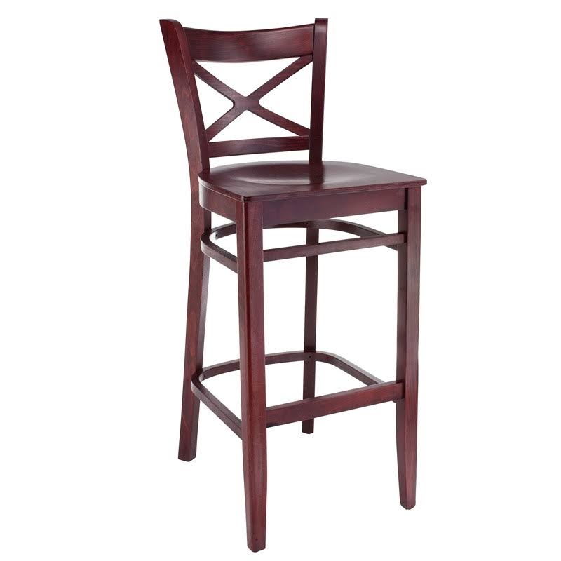 Dark Mahogany Cross Back Barstool with Wood Seat B554499