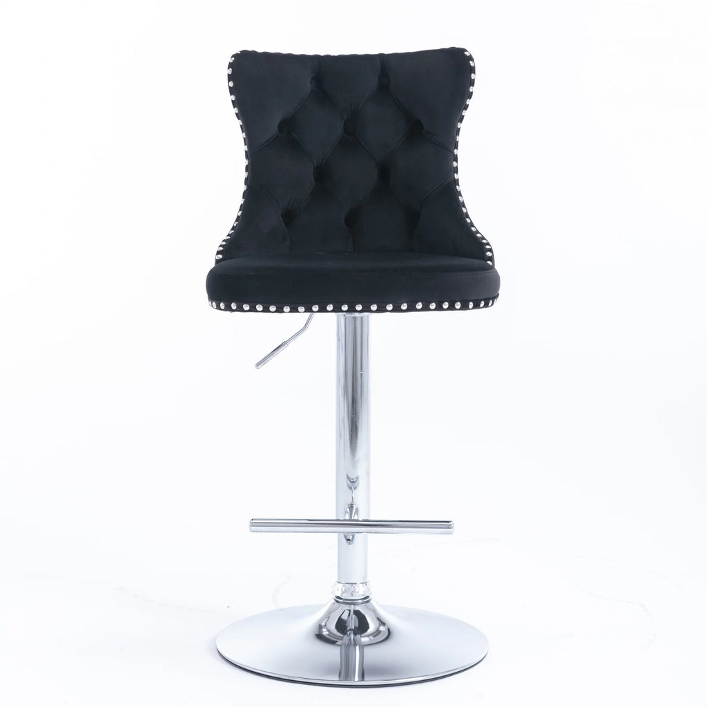 Swivel Velvet Barstools with Backs, Set of 2, Black V26831