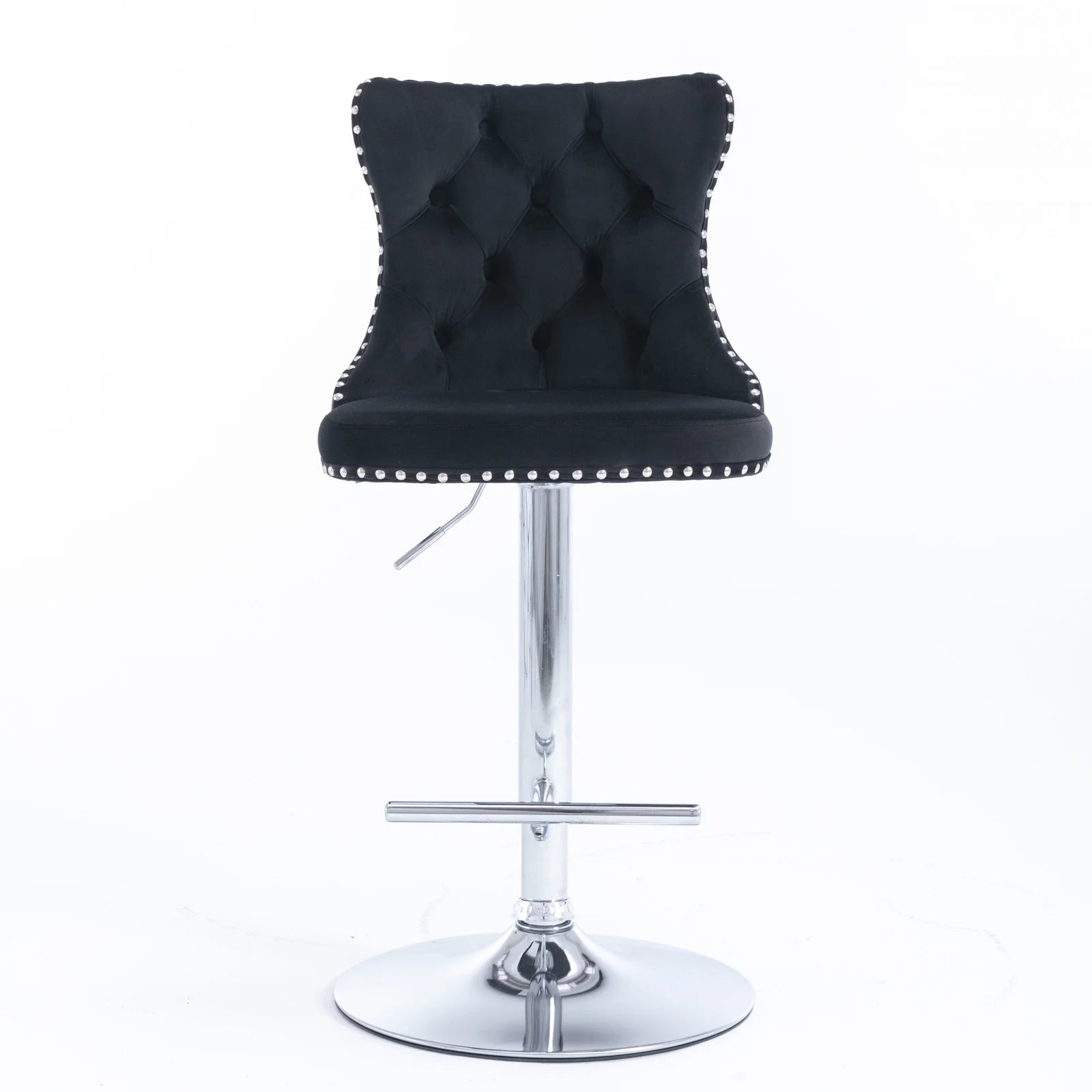 Swivel Velvet Barstools with Backs, Set of 2, Black V26831