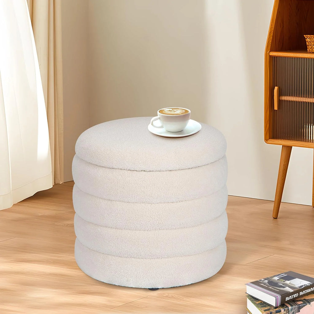 White Velvet Round Ottoman with Storage D63245