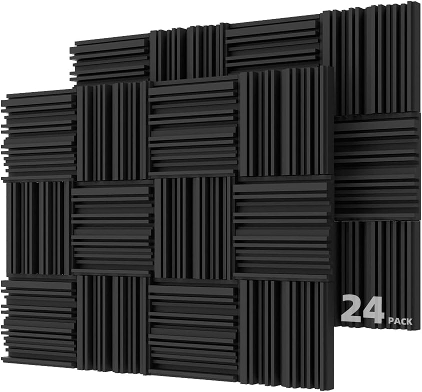 24 Pack Acoustic Foam Panels Black & Blue O27469