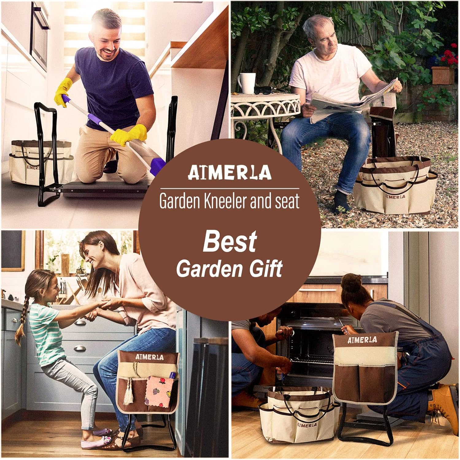 Foldable Garden Kneeler Seat with Kneeling Pad and Tool Bags G719790