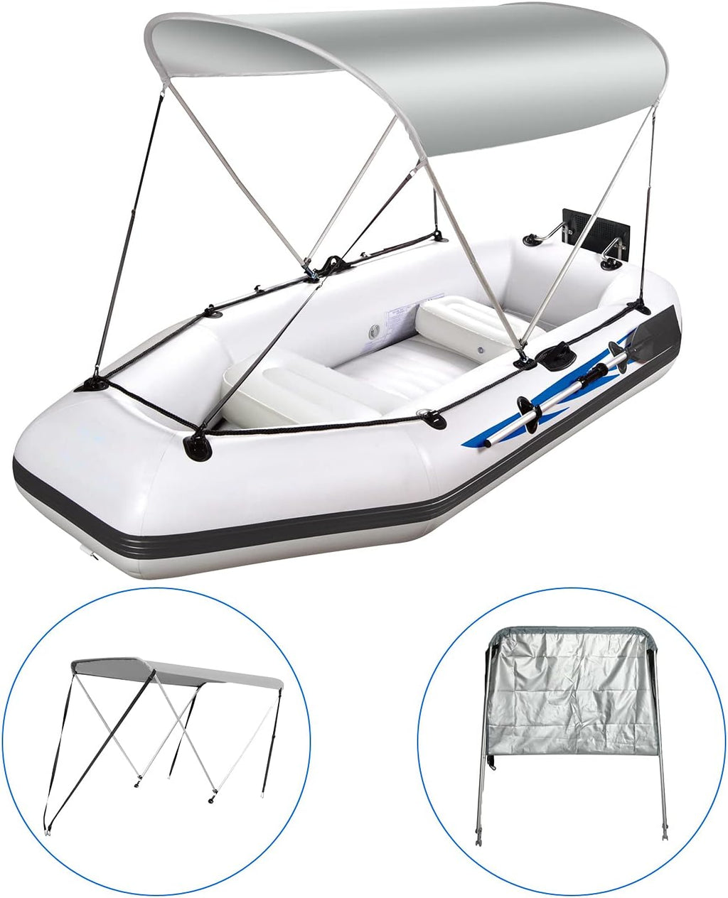 2 Bow Bimini Top Boat Cover with Aluminum Support Poles W77901