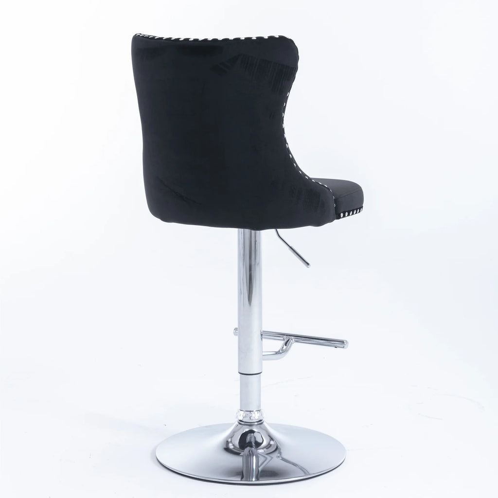 Swivel Velvet Barstools with Backs, Set of 2, Black V26831