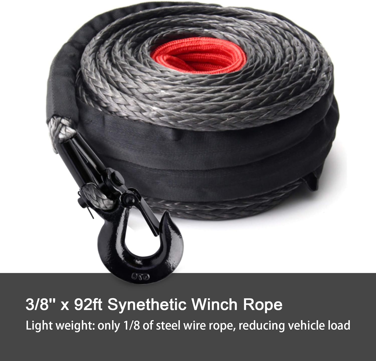 Black Synthetic Winch Rope 25000lbs Recovery Cable Line I471506