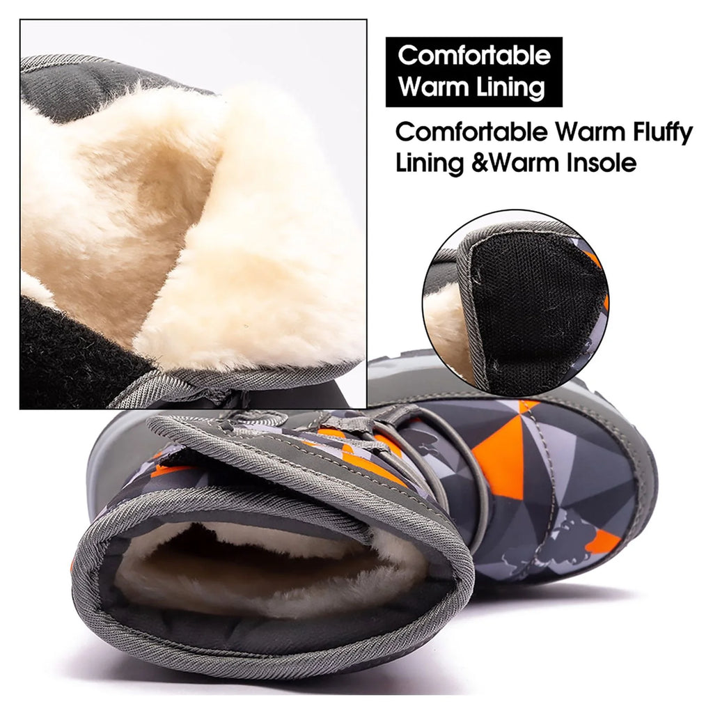 Boys Snow Boots Waterproof Warm Slip Winter Shoes L394