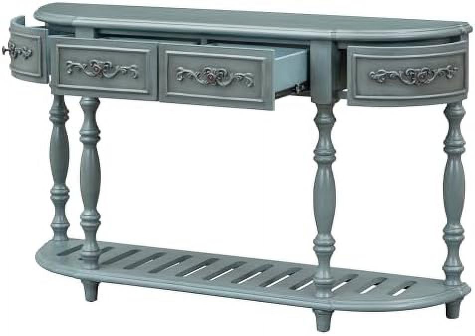 Espresso Curved Console Table with 2 Top Drawers and Solid Wooden Frame A9284