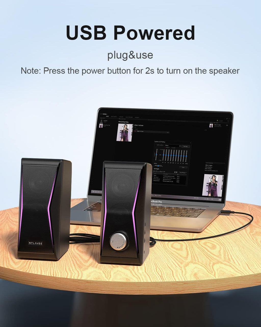 Computer Speakers, USB Powered, Bluetooth 5.0 & 3.5mm Aux-in, Pack of 2 B491