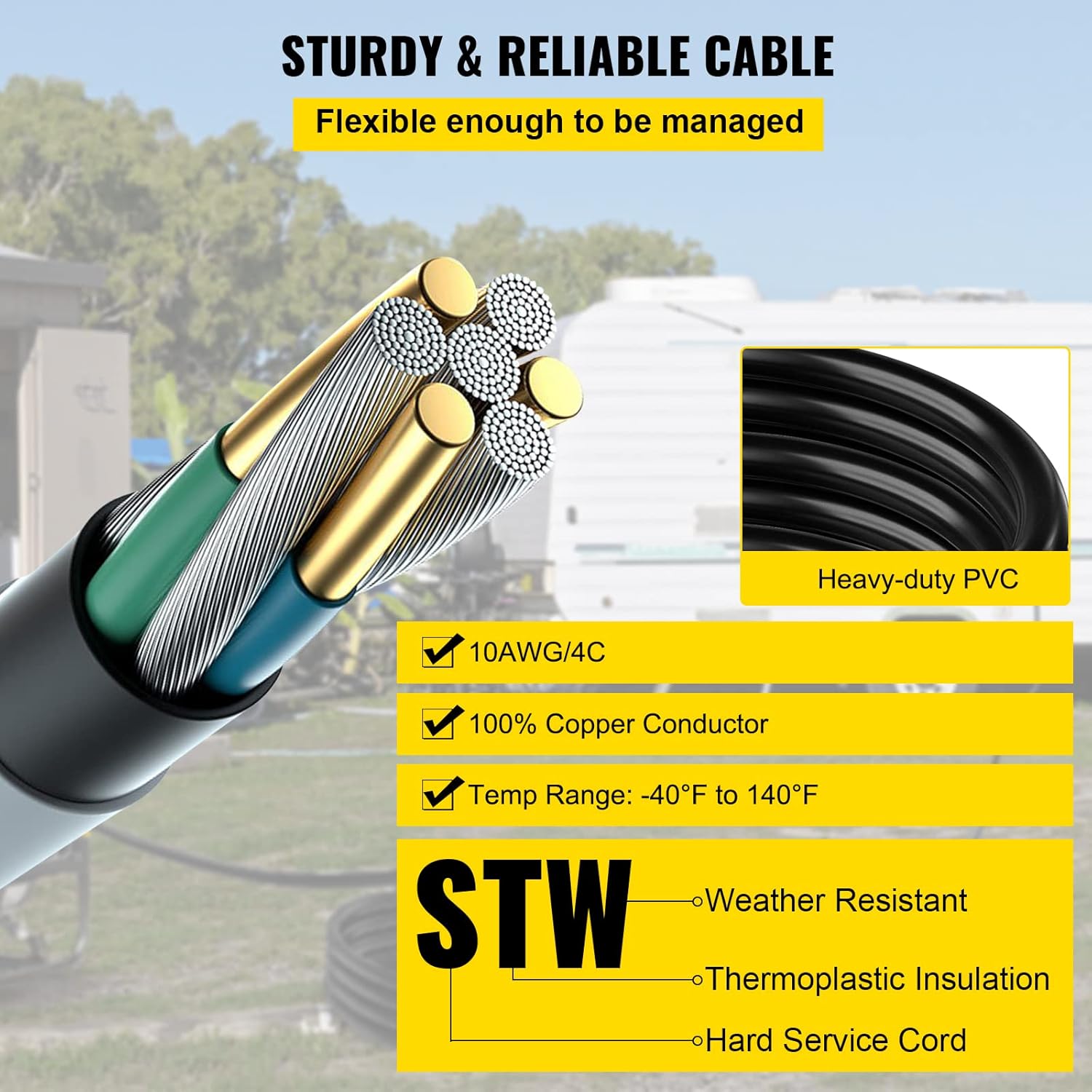 40Ft 30 Amp 4 Wire 10 Gauge Generator Extension Cord 125V 250V UL Listed Twist Lock Connectors I7093