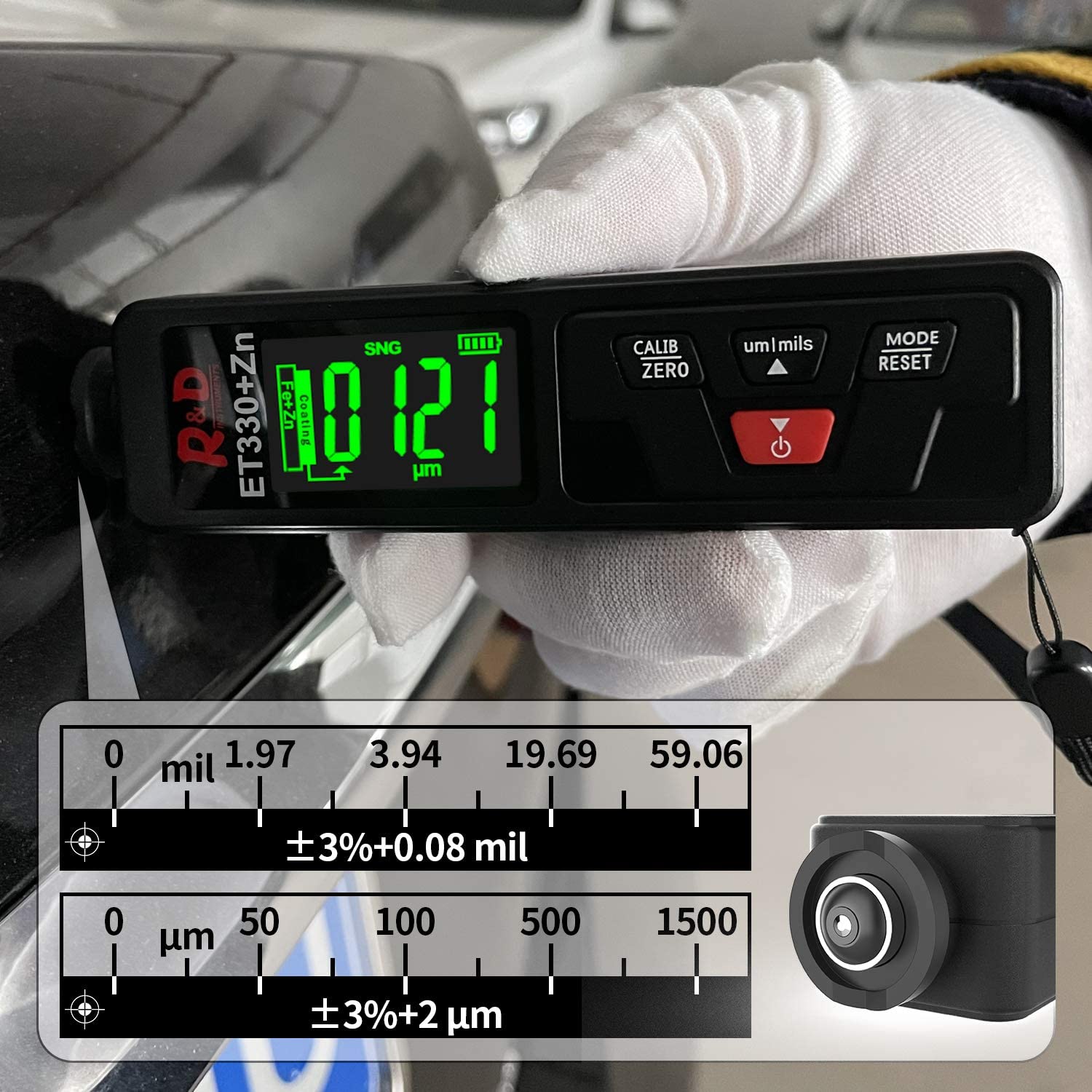 ET-330 Digital Paint Thickness Gauge with LCD Back Light, 0-1500 um, Pack of 2 S5521