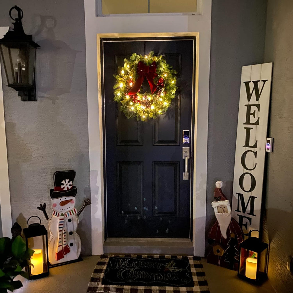 Large Outdoor Lantern with Solar Candle, 18 Inch Tall, Matte Black Metal Frame, Waterproof Flameless Pillar Candle V98774