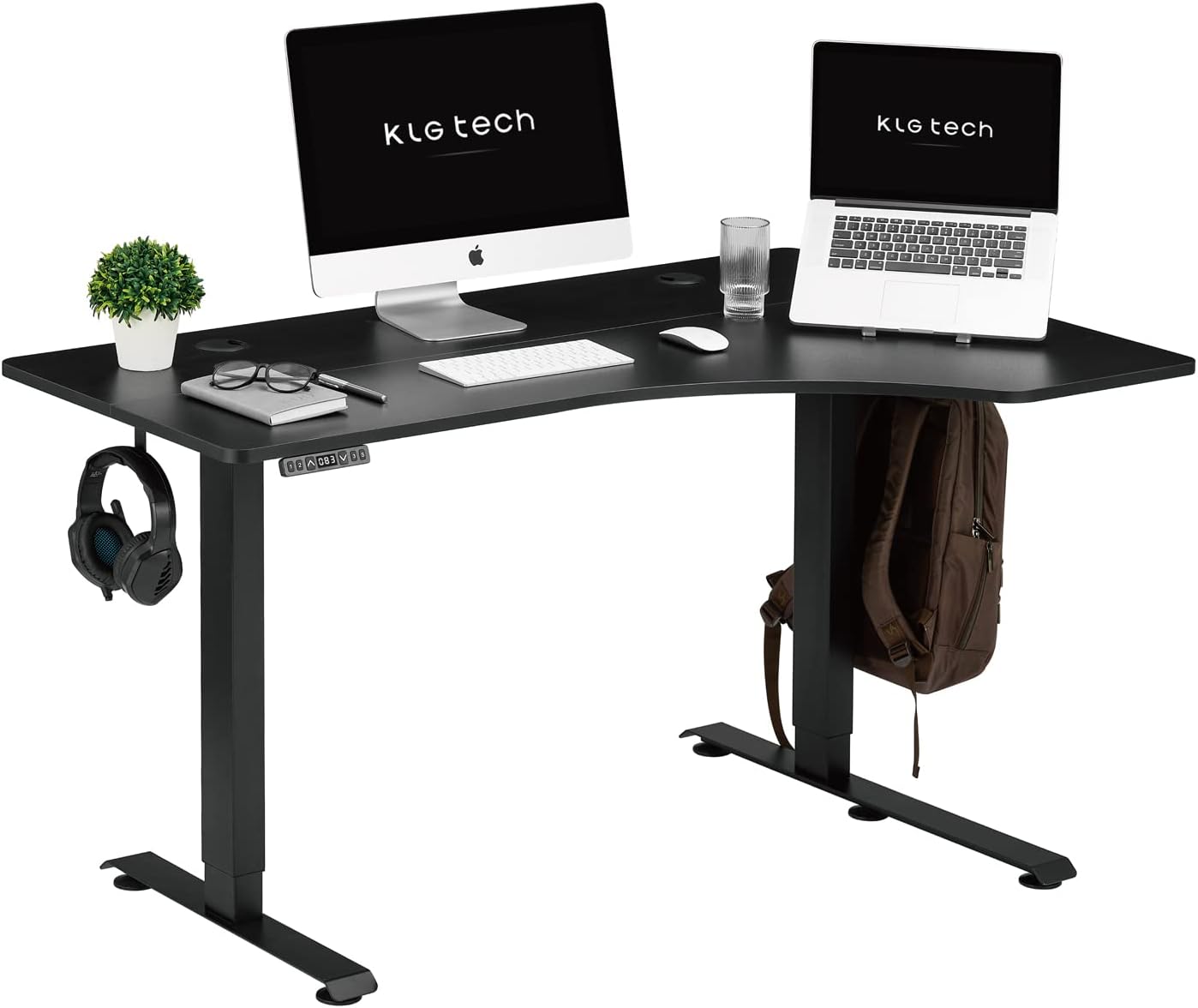55Inch Electric Height Adjustable L-Shape Corner Desk with Cable Tray I377