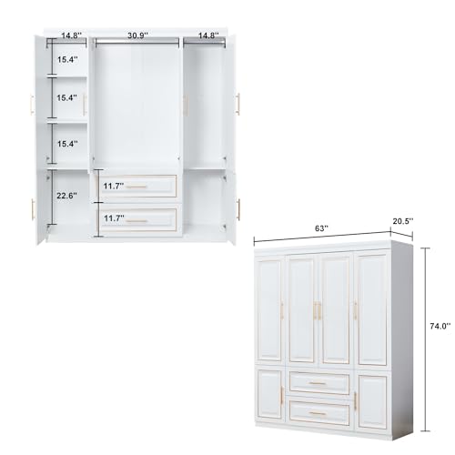 White 3 Door Wooden Wardrobe with Drawers X984980