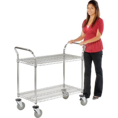 Chrome 2 Shelf Utility Cart with Polyurethane Casters M792