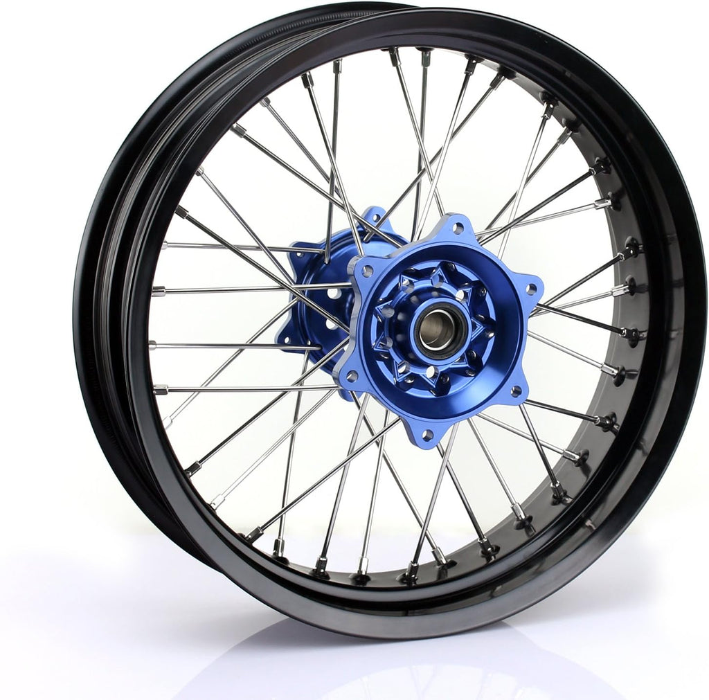 17" X 4.25" Supermoto Rear Complete Wheel Set Rim Spokes Blue Hub T47187