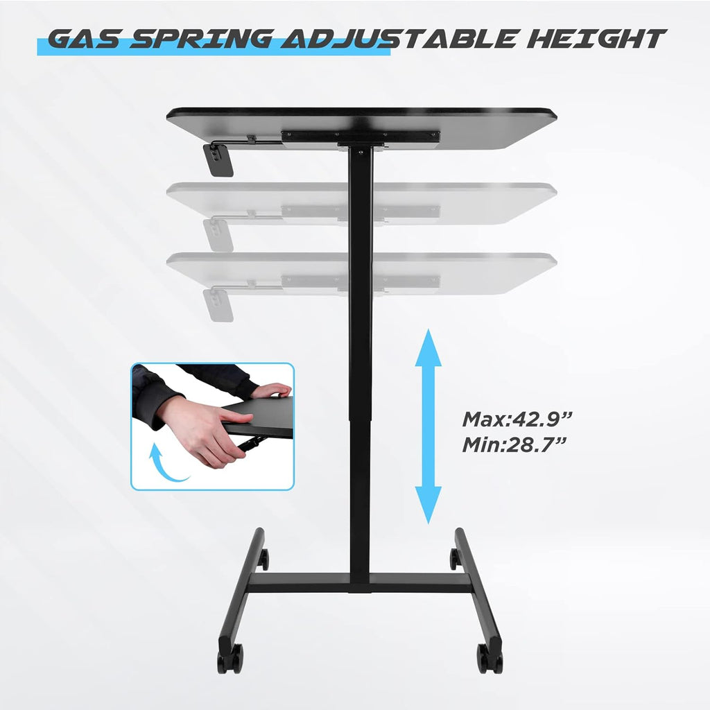 Rolling Laptop Desk with Locking Casters, Adjustable Height, Black N705