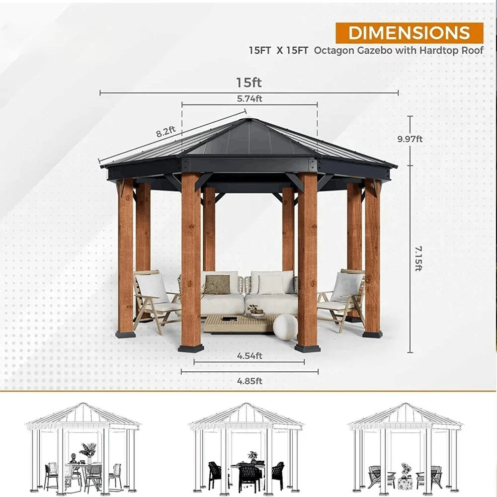 Outdoor Galvanized Steel Roof Gazebo Pergola with Privacy Curtains and Nettings N338937