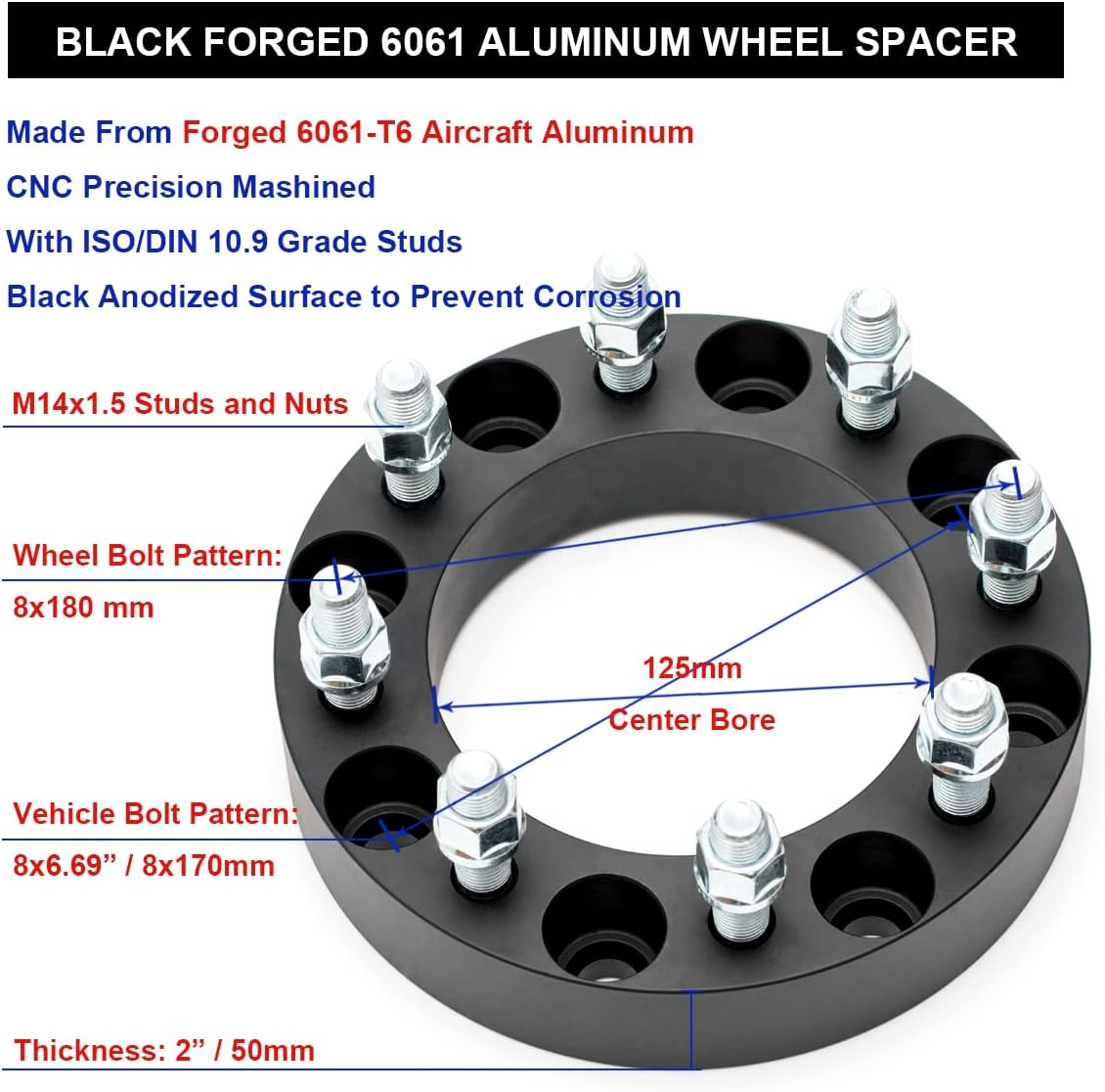 Black Forged 2 Inch Wheel Adapters Pack of 4 K925