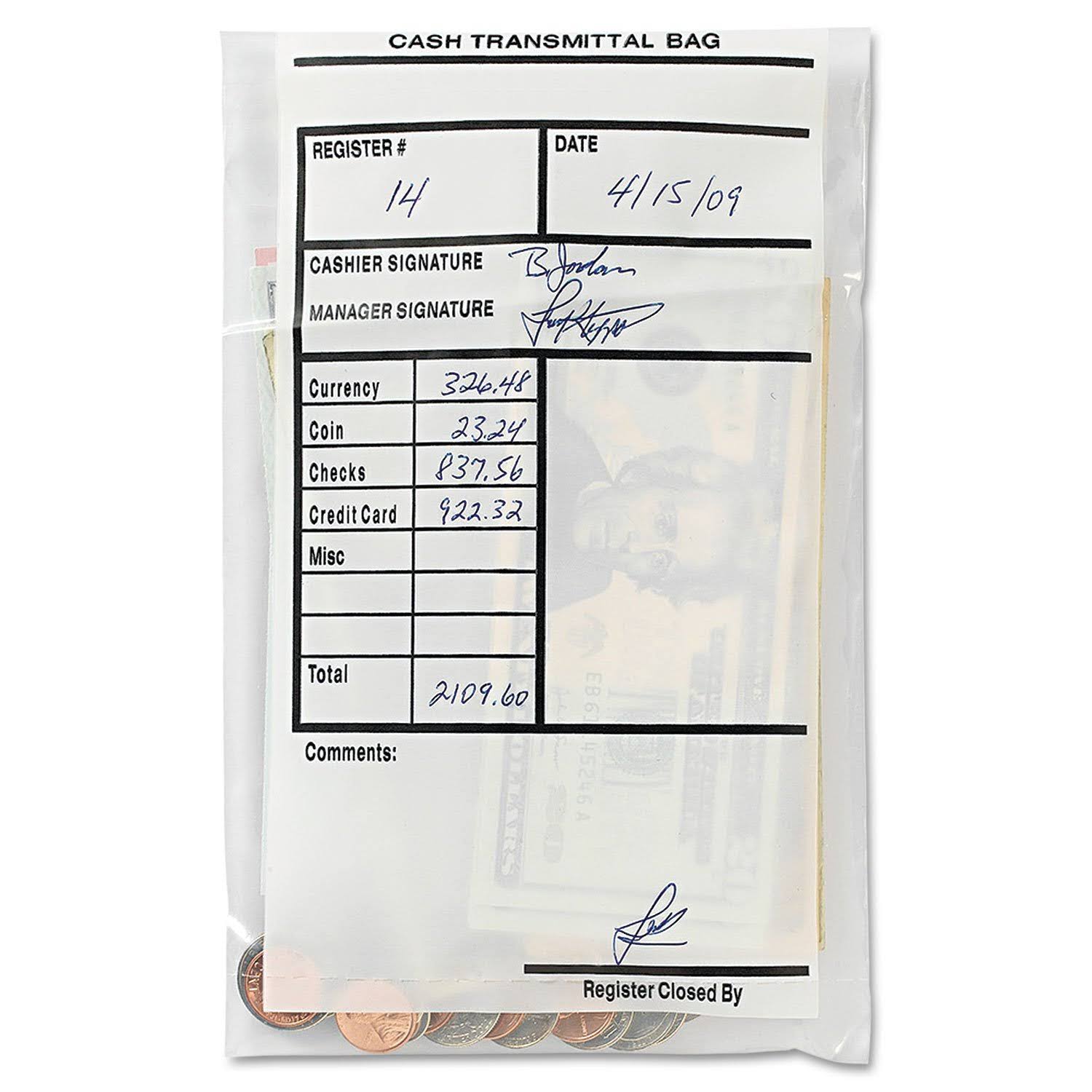 Clear Self-Sealing Cash Transmittal Bags 500 Bags L797766