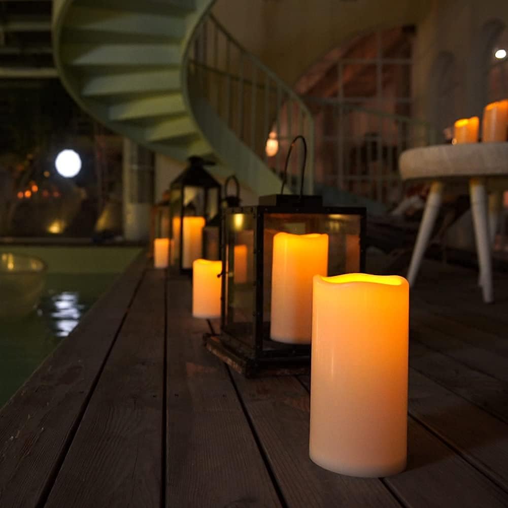 Waterproof Flameless LED Pillar Candles with Remote, Set of 3 W68308