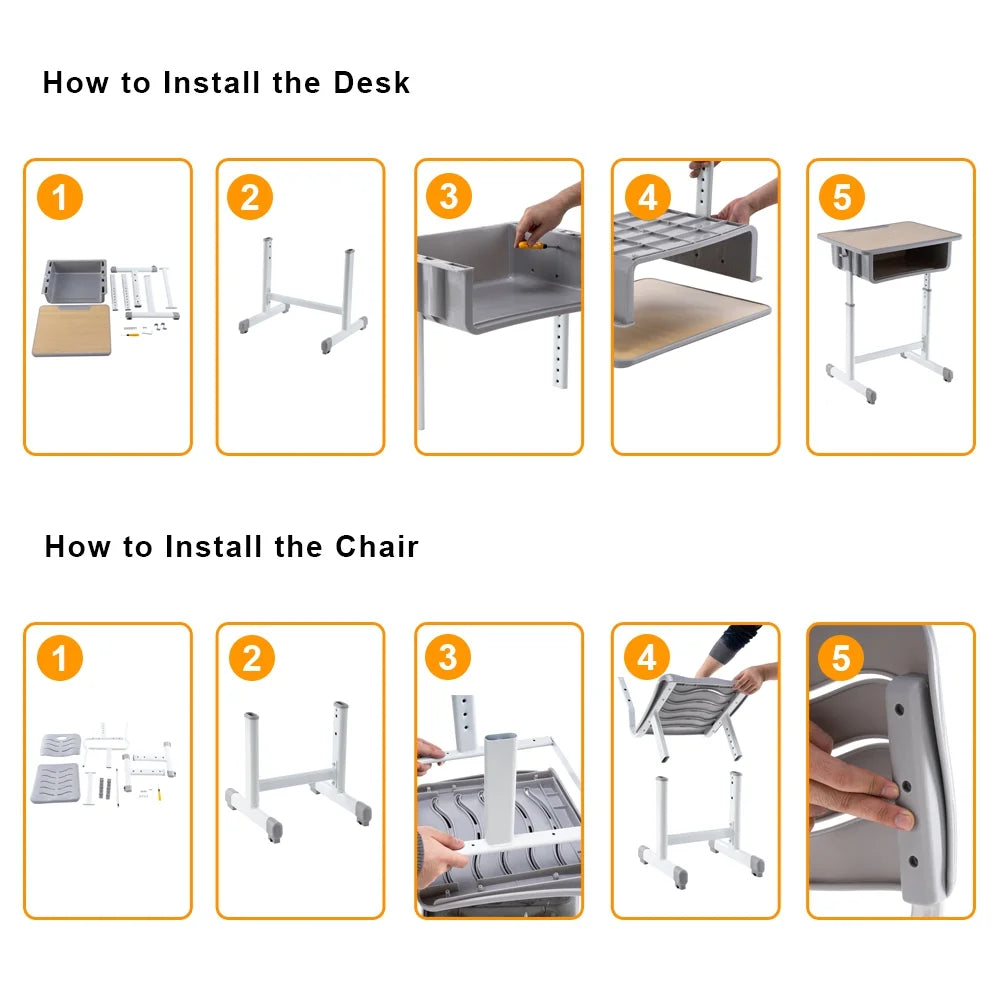 Height Adjustable Children's Desk and Chair Combo with Drawer Q315355
