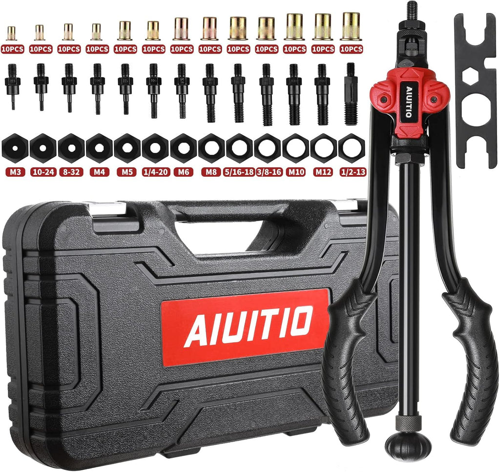 Rivet Nut Tool Set with 13PCS Metric & Inch Mandrels, 130PCS Rivet Nuts, Sturdy Plastic Case V205