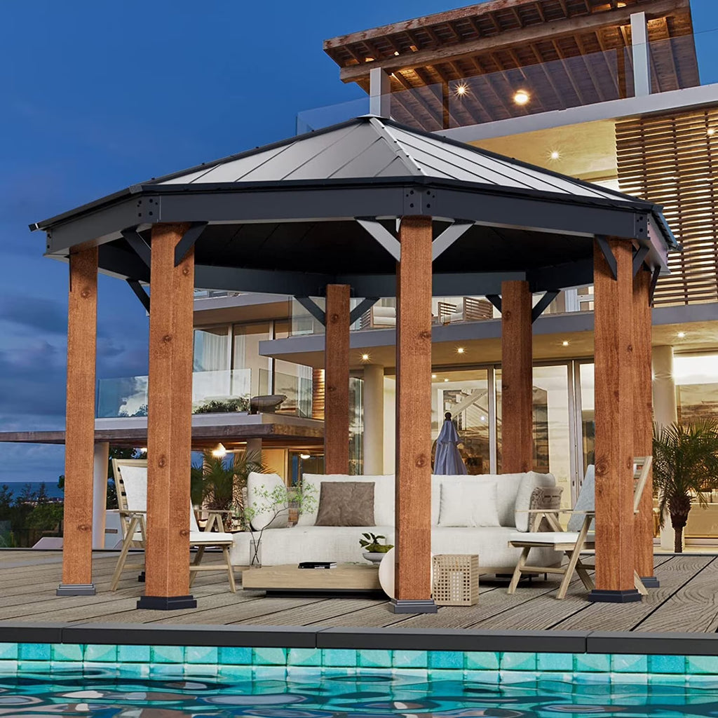 Outdoor Galvanized Steel Roof Gazebo Pergola with Privacy Curtains and Nettings N338937